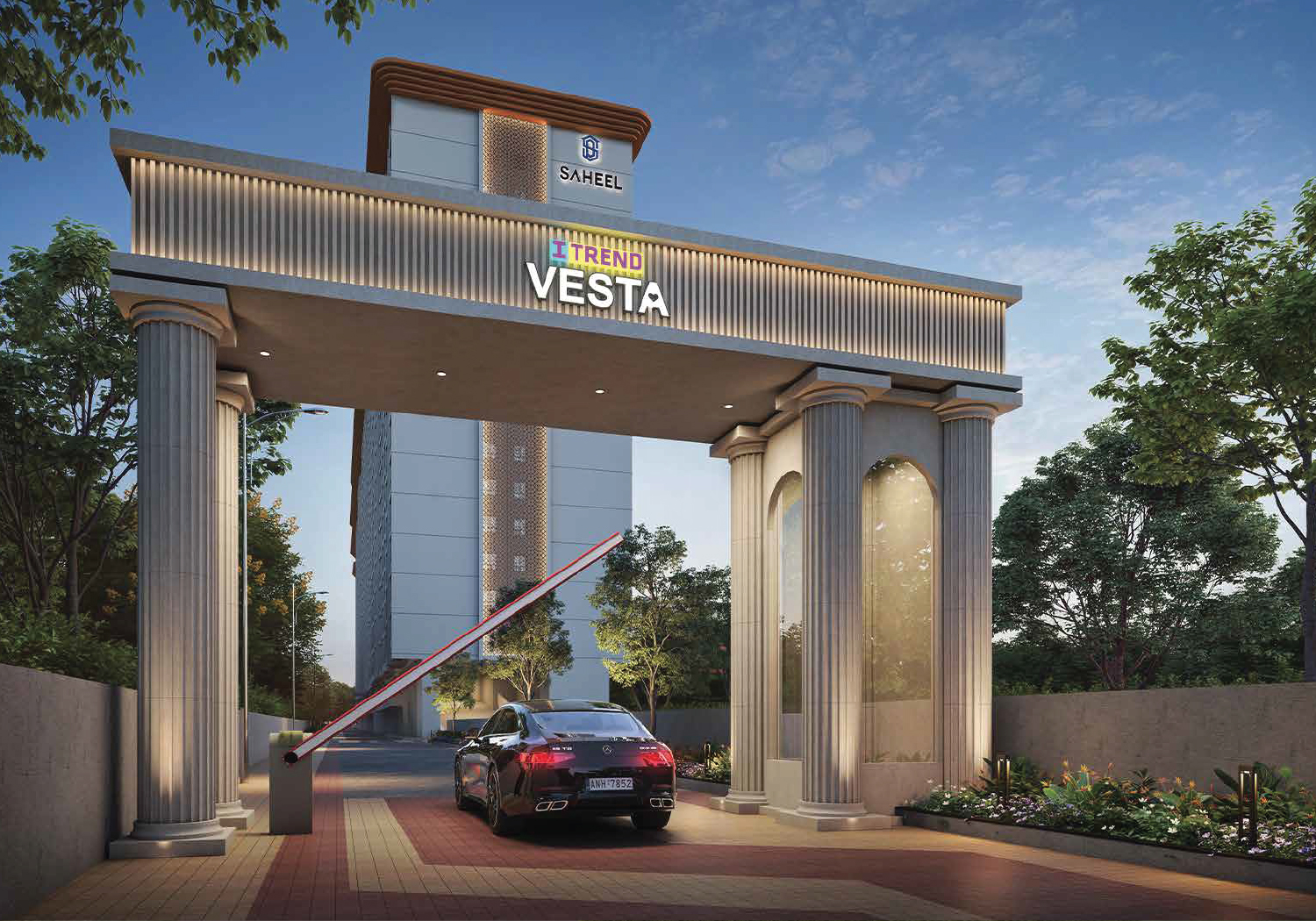 Exterior view of Saheel Itrend Vesta &mdash; photo gallery, images, brochure, amenities, cost sheet, price breakup, availability details, RERA number, RERA certificate, possession date, layout plan, logo, floor plan, master plan, and location map showcasing project highlights and features.